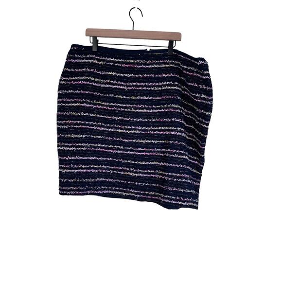 Talbots Tweed Navy Blue with Mutlicolor Stripes Size 22 Wide Petite Pencil Skirt - Picture 1 of 5
